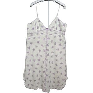 Carole Hochman Nightgown Slip Dress Size L Cotton Chemise Floral Lace Trim Women